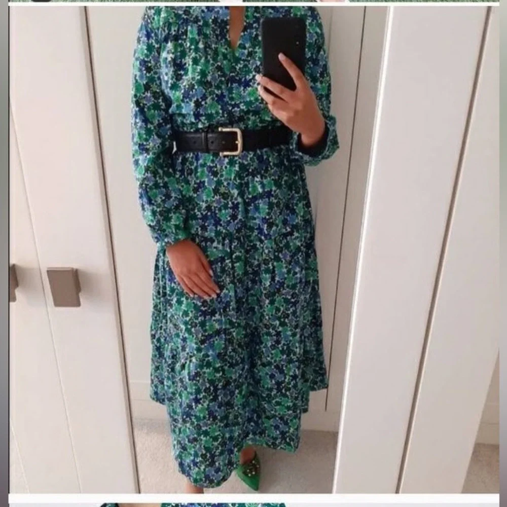 Zara Floral Print Green Dress Size S - Picture 11 of 12